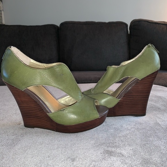 Seychelles green leather wedge sandals - Picture 4 of 5